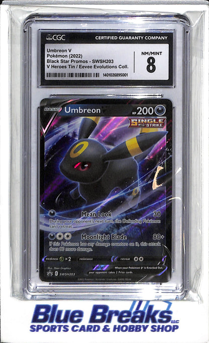2022 Pokemon - Black Star Promo - V Heroes Tin - Eevee Evolution Collection - Umbreon V - CGC8 - #SWSH203 - drop