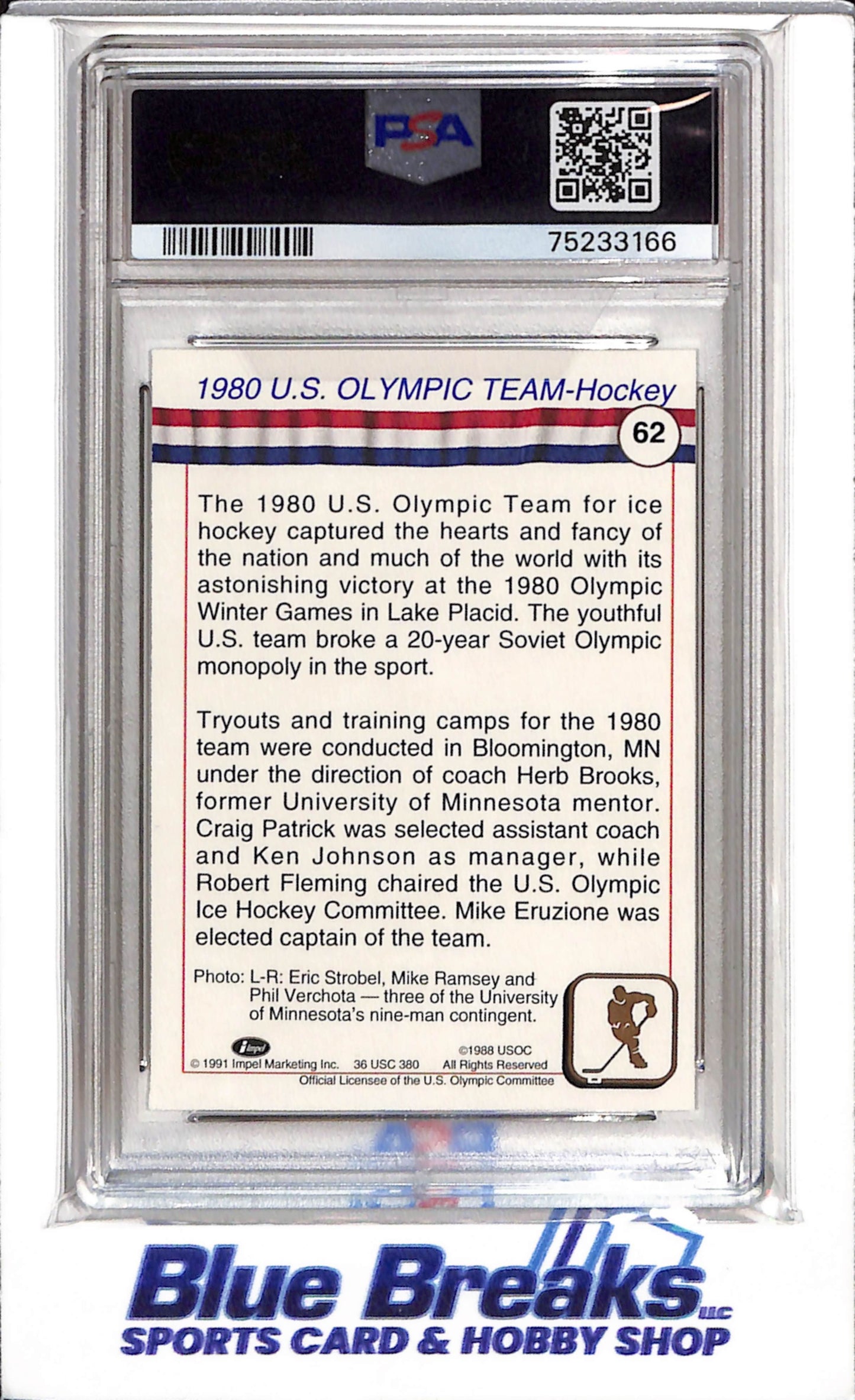 1991 Impel - US Olympic - Hall of Fame - 1980 U.S. Olympic Team - PSA10 - #62 - Ice Hockey - drop