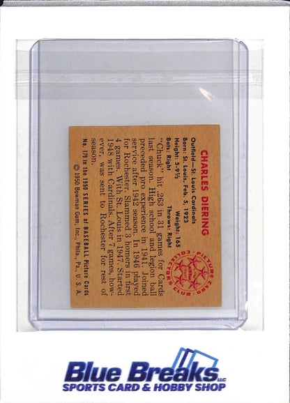 1950 - Bowman - Picture Card - Collectors Club - Charles Diering - #179 - Baseball - Cardinals - drop