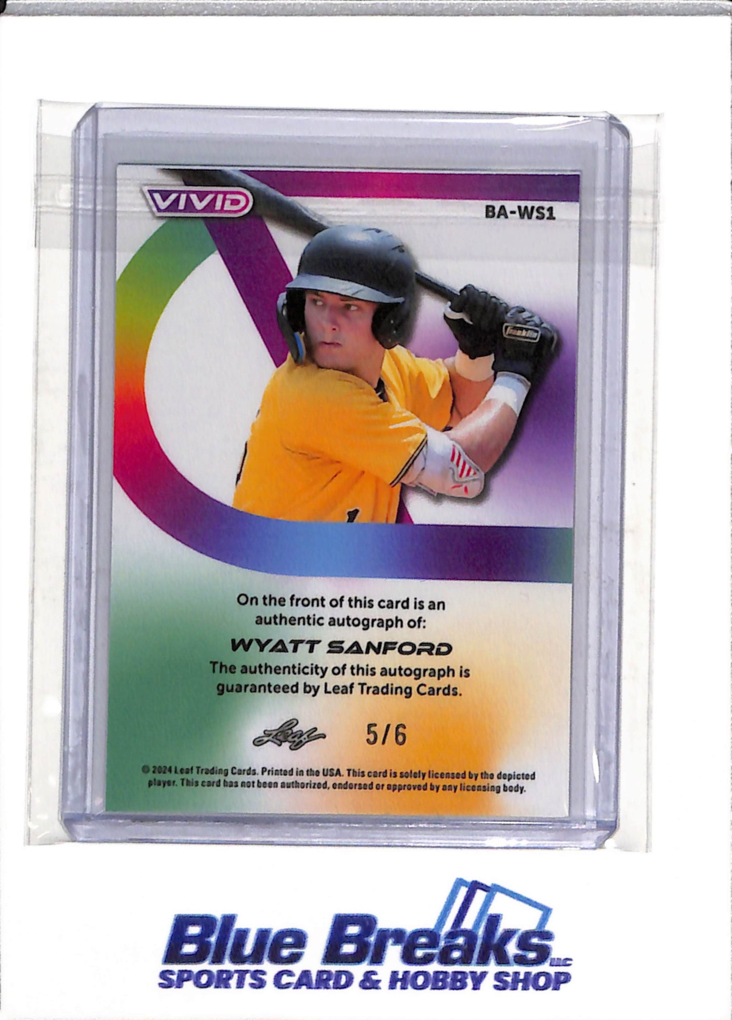 2024 Leaf - Vivid - Cracked Ice - Auto - Rookie Card - Wyatt Sanford - 5/6 - #BA-WS1 - Baseball - Pirates - drop