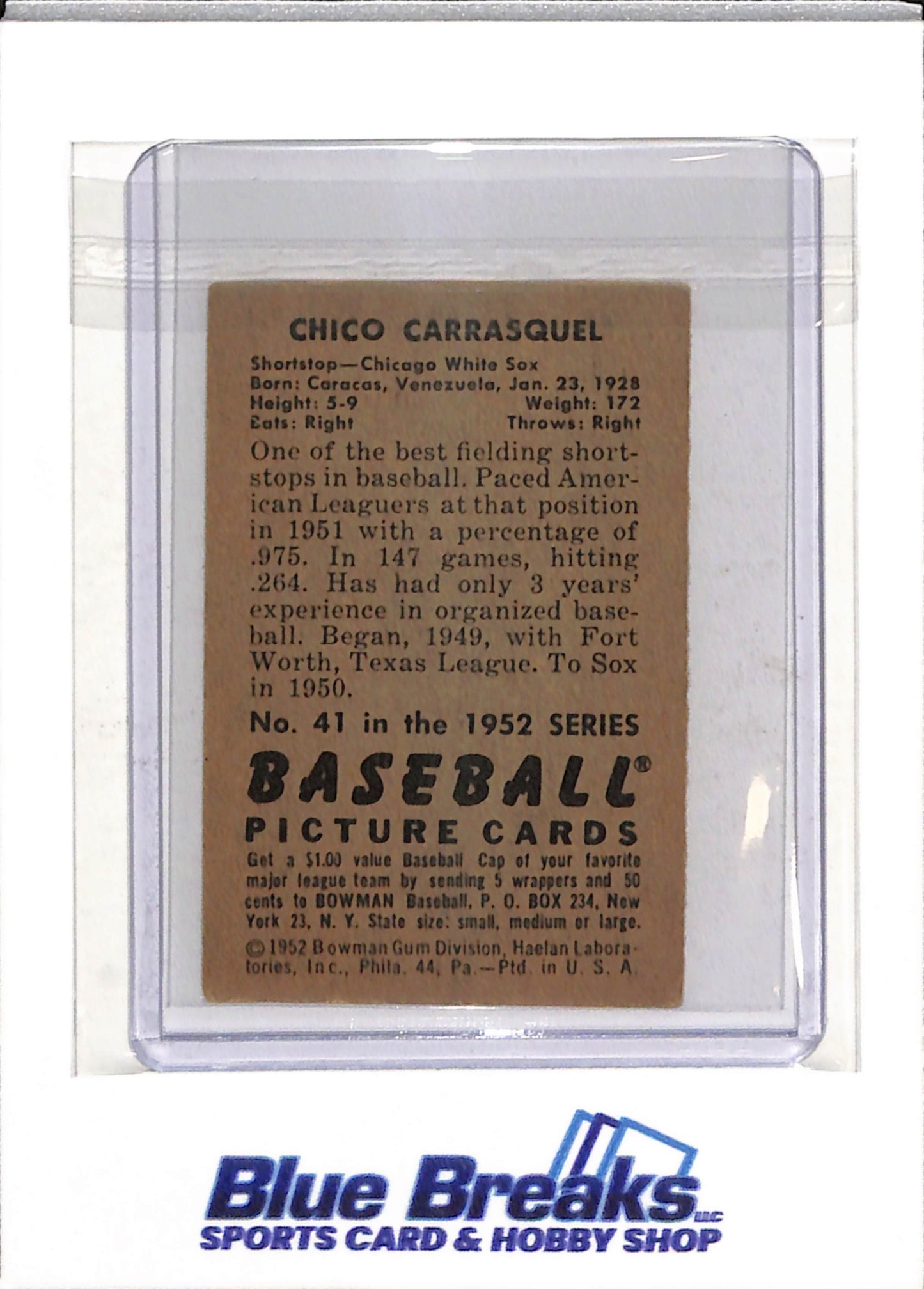 1952 Bowman - Picture Card - Chico Carrasquel - #41 - Baseball - White Sox - drop