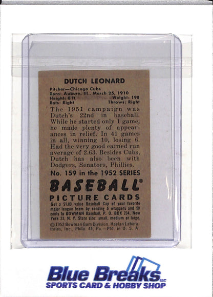 1952 Bowman - Picture Card - Dutch Leonard - #159 - Baseball - Cubs - drop