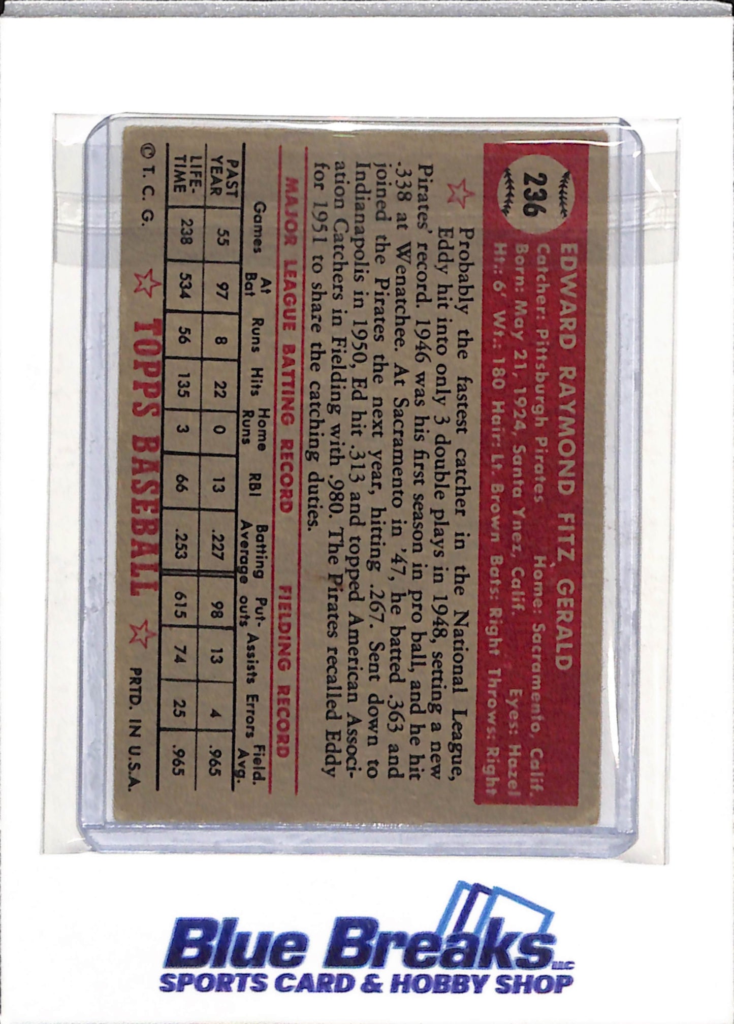 1952 Topps - Ed Fitz Gerald - #236 - Baseball - Pirates - drop