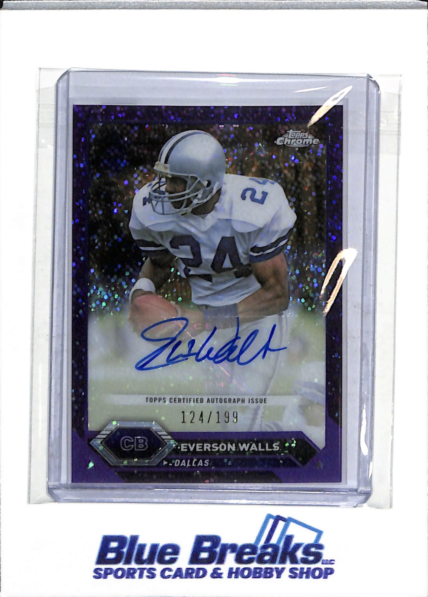 2024 Topps - Chrome- Auto - Purple Sparkle - Everson Walls - 124/199 - #TCA-EW - Football - Cowboys - drop