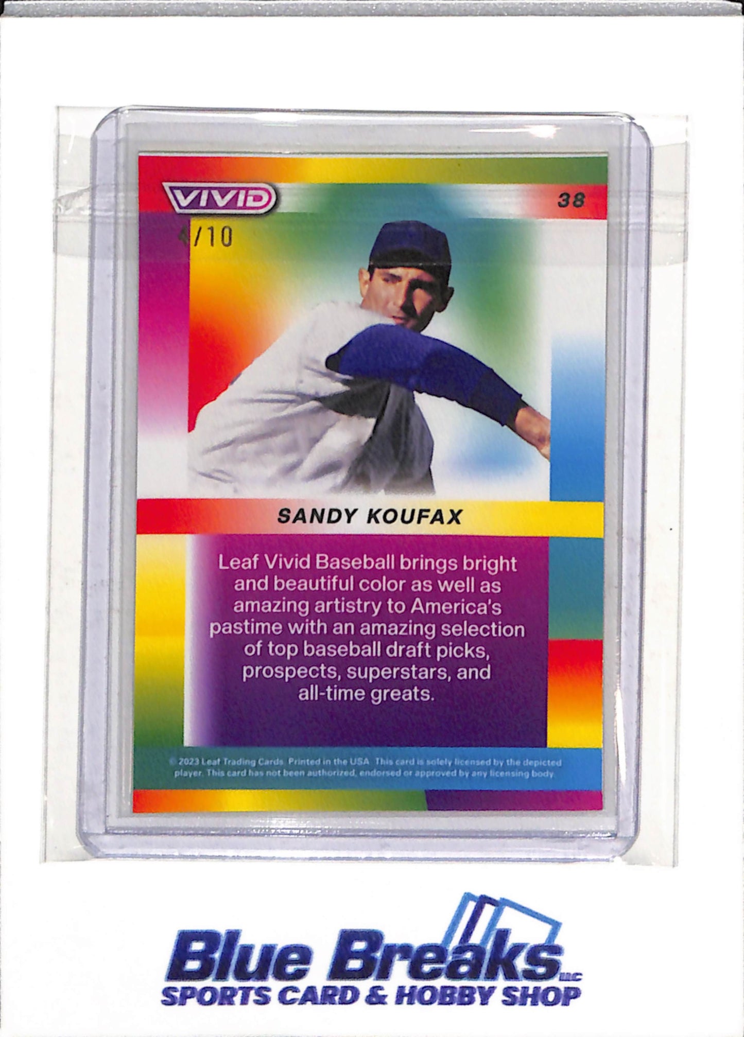 2023 Leaf - Vivid - Yellow Foil - Sandy Koufax - 4/10 - #38 - Baseball - Dodgers - drop