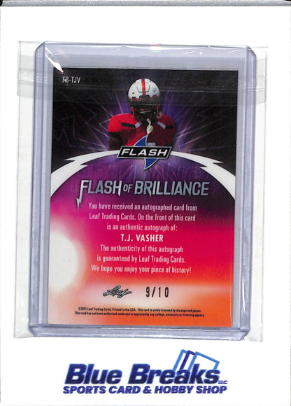 2021 Leaf - Flash of Brilliance - Orange Sparkle - T.J. Vasher - 9/10 - #FB-TJV - Football - Cowboys - drop