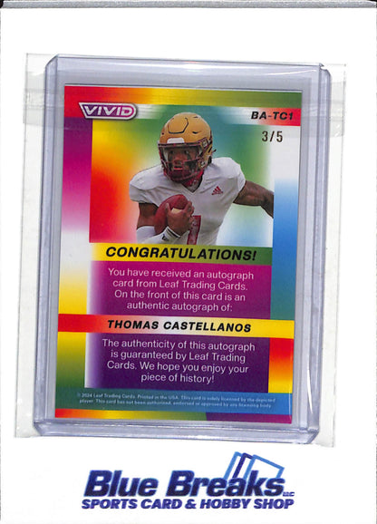2024 Leaf - Vivid - Rainbow Refractor - Auto - Thomas Castellanos - 3/5 - #BA-TC1 - Football - Seminoles - drop