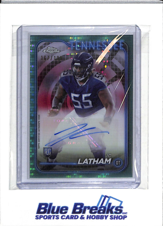 2024 Topps - Chrome - Aqua Border Auto - JC Latham - 167/199 - #RA-JLA - Football - Titans