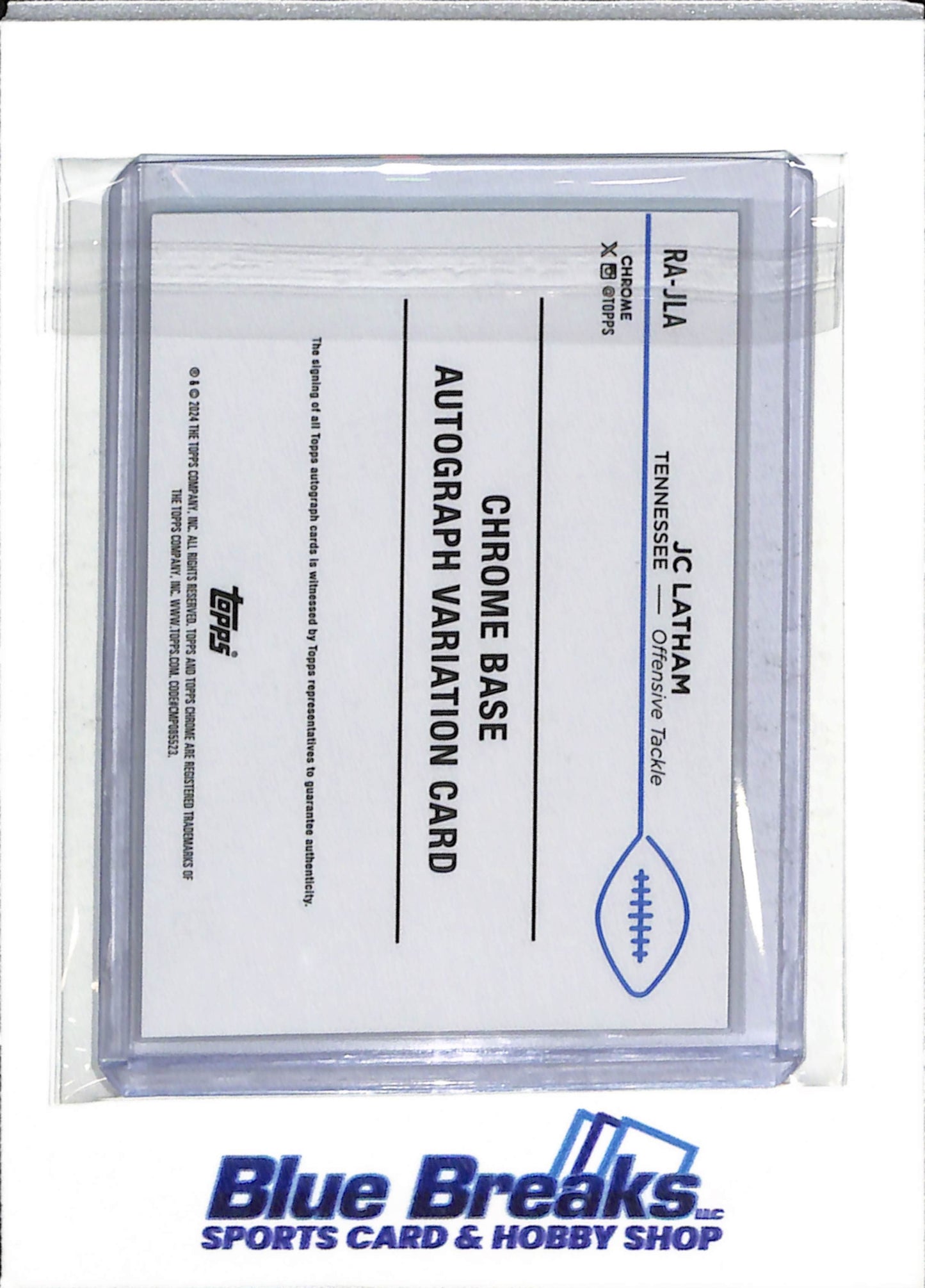 2024 Topps - Chrome - Aqua Border Auto - JC Latham - 167/199 - #RA-JLA - Football - Titans - drop