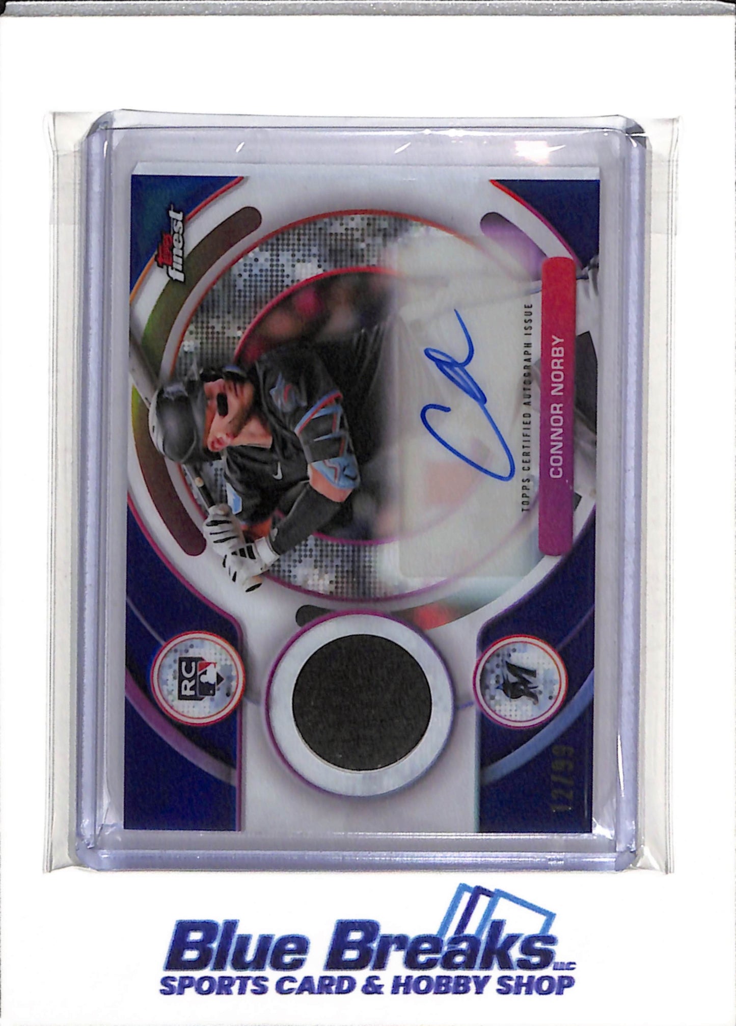 2025 Topps - Finest - Rookie Card - Relic - Auto - Blue - Connor Norby - 12/99 - #RAJR-CN - Baseball - Marlins - drop