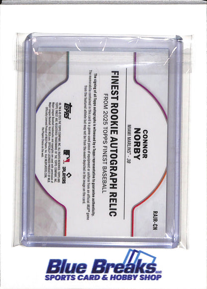 2025 Topps - Finest - Rookie Card - Relic - Auto - Blue - Connor Norby - 12/99 - #RAJR-CN - Baseball - Marlins - drop