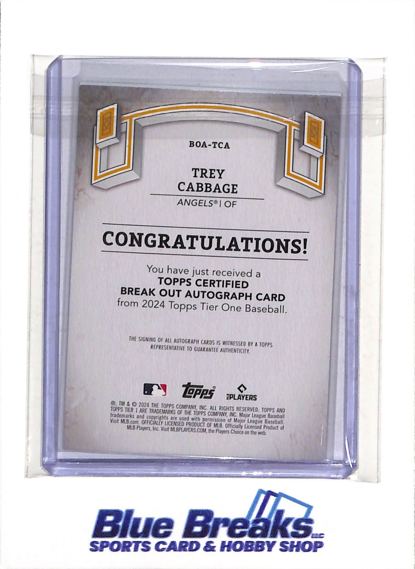 2024 Topps - Tier One - Rookie Card - Auto - Trey Cabbage - 135/249 - #BOA-TCA - Baseball - Angels - drop
