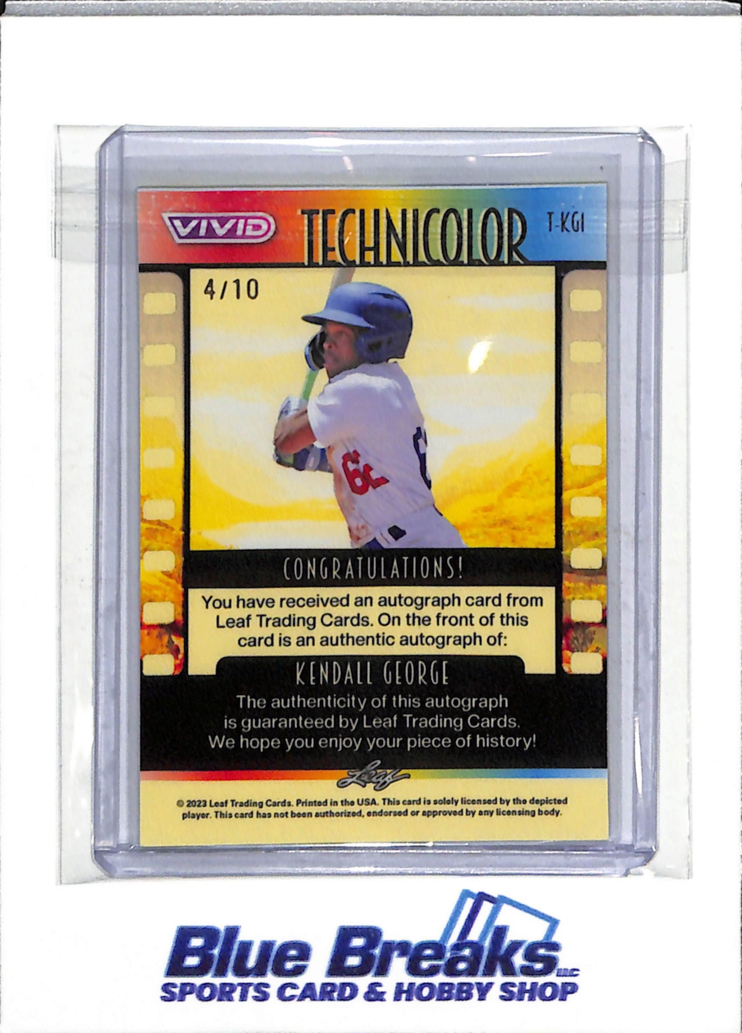 2023 Leaf - Vivid - Technicolor - Auto - Kendall George - 4/10 - #T-KGI - Baseball - Dodgers - drop