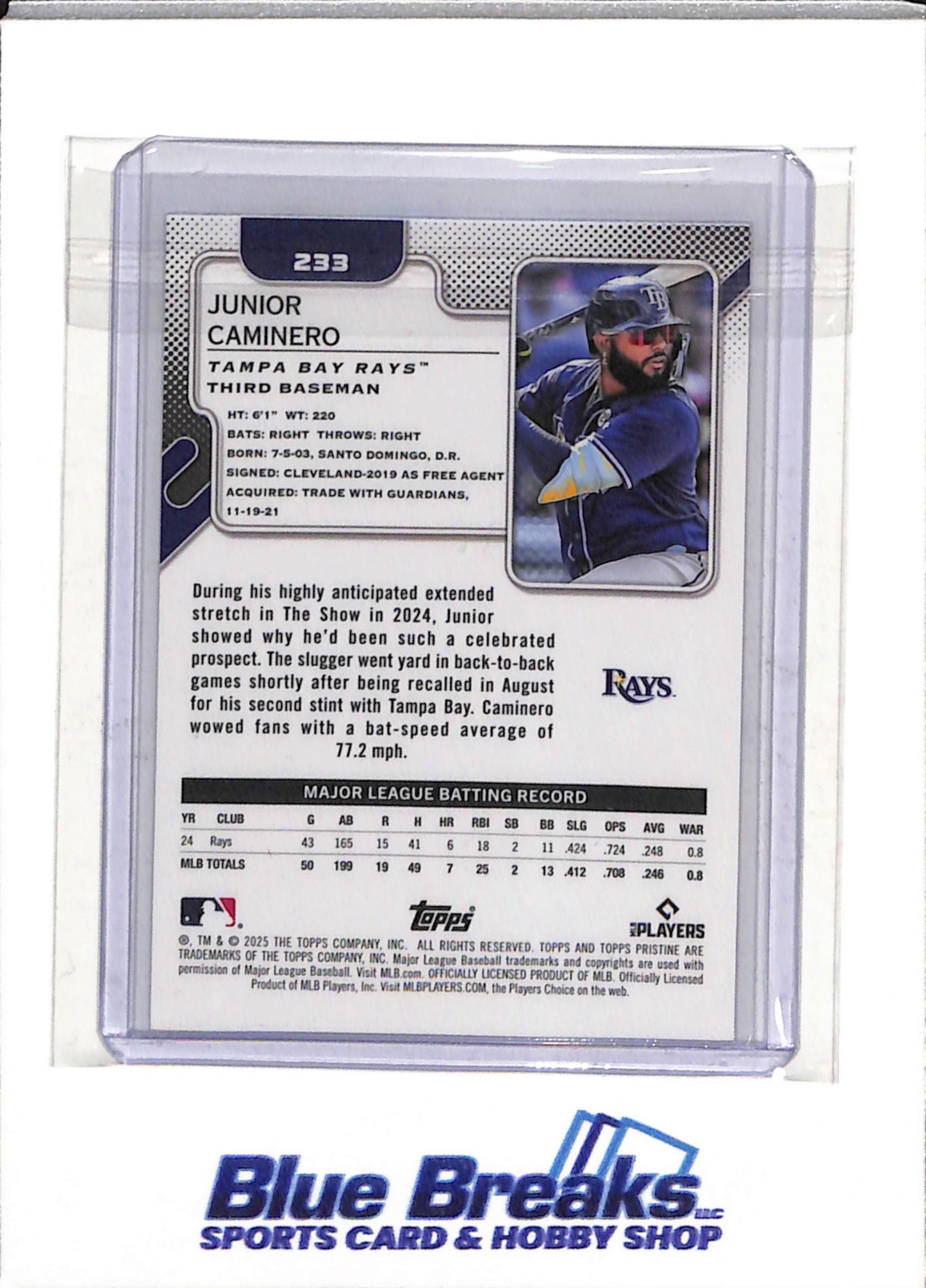 2025 Topps - Players - Purple Foil - Junior Caminero - 91/99 - #233 - Baseball - Rays - drop