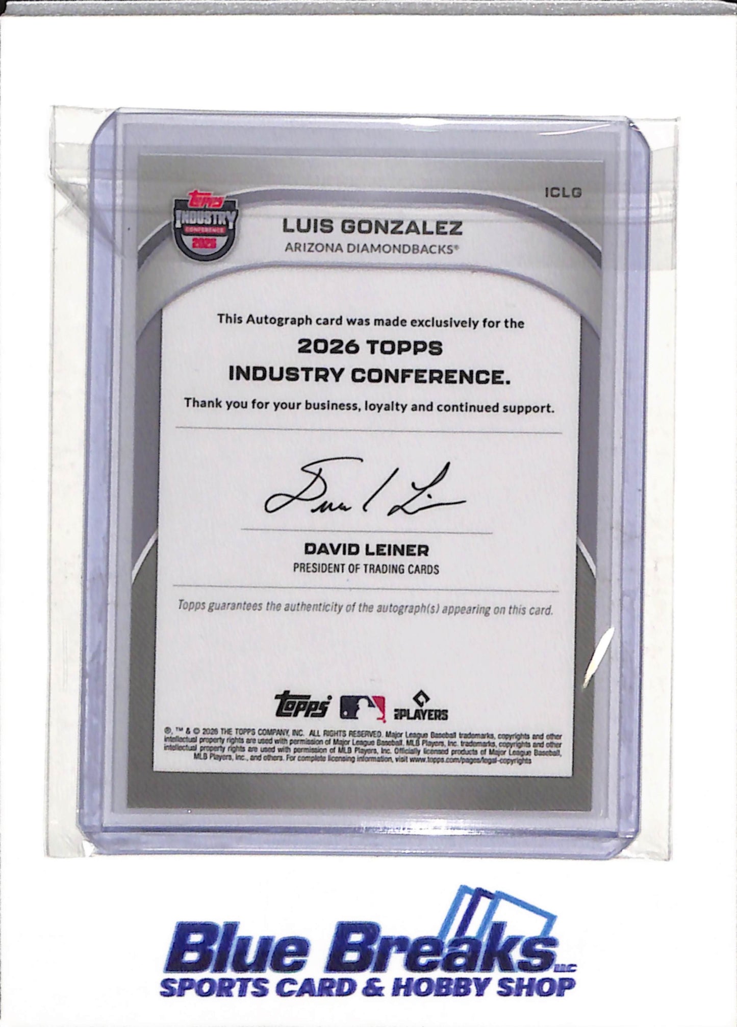 2026 Topps - Industry Conference - Auto - Luis Gonzalez - #ICLG - Baseball - Diamondbacks - drop