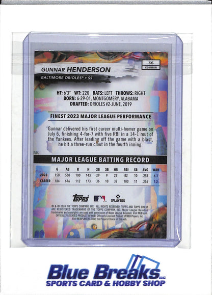 2024 Topps - Finest - Purple X Fractor - Gunnar Henderson - 124/150 - #36 - Baseball - Orioles - drop