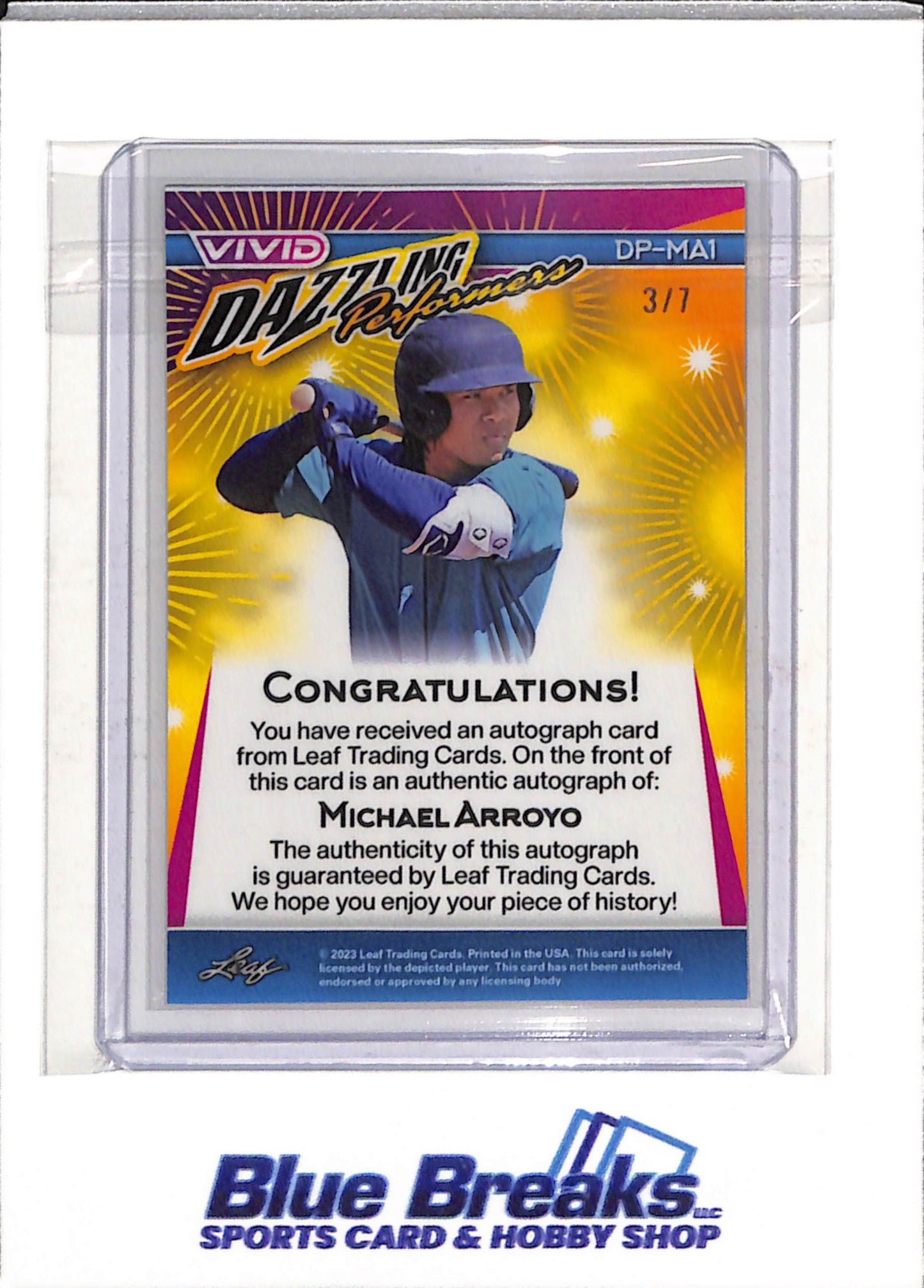 2023 Leaf - Vivid - Dazzling Performance Auto - Blue and Yellow - Michael Arroyo - 3/7 - #DP-MA1 - Baseball - Mariners - drop
