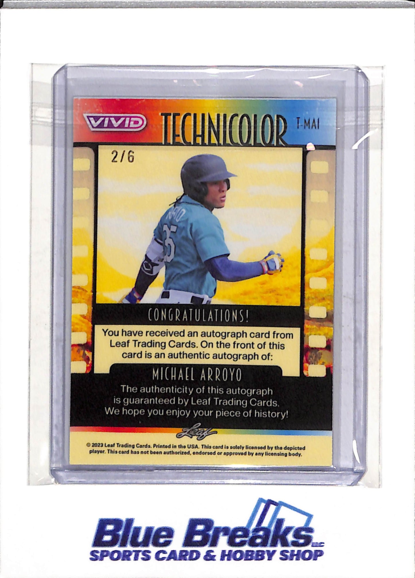2023 Leaf - Vivid - Technicolor - Cracked Ice - Michael Arroyo - #2/6 - #T-MAI - Baseball - Mariners - drop