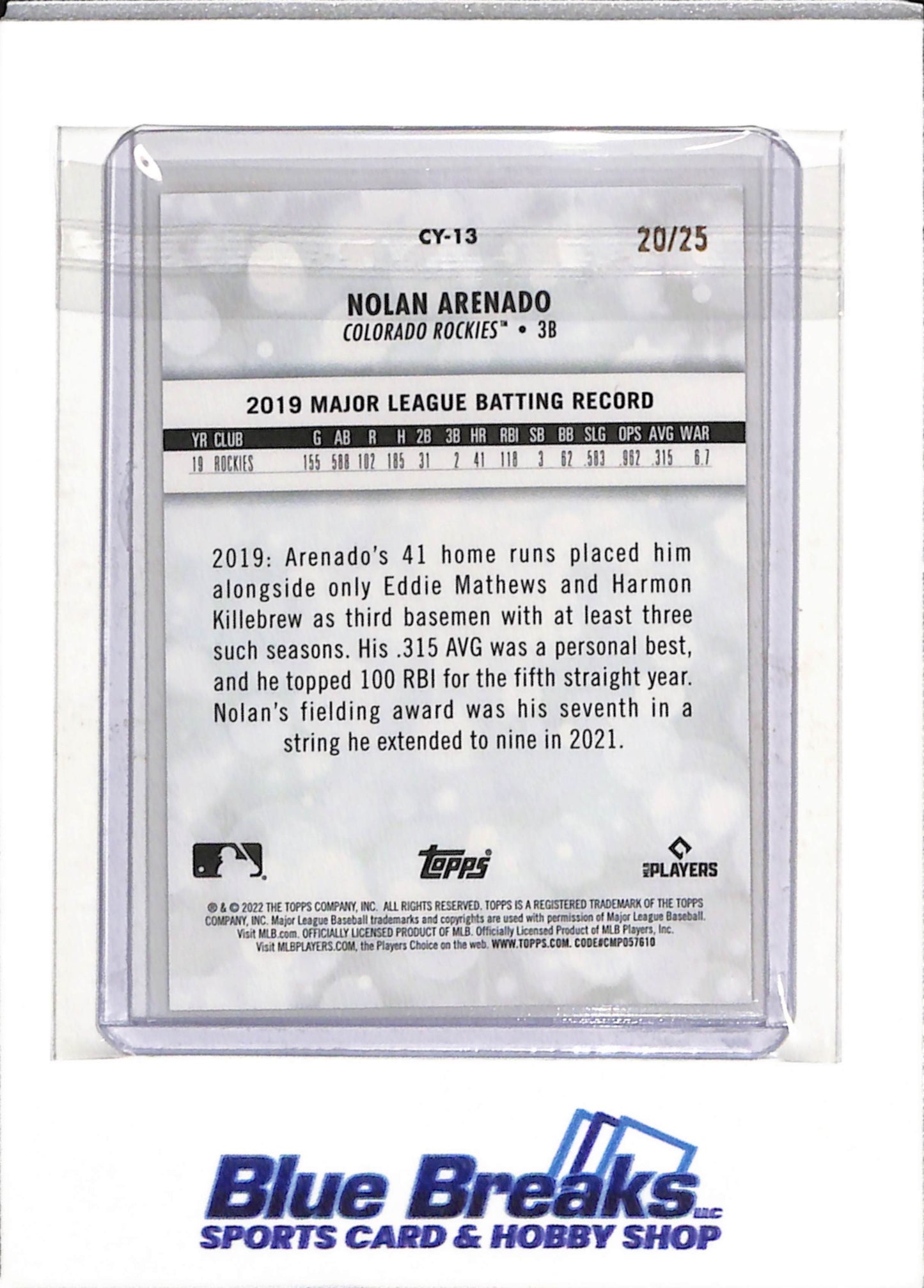 2022 Topps - Career Year - Nolan Arenado - 20/25 - #CY-13 - Baseball - Rockies - drop