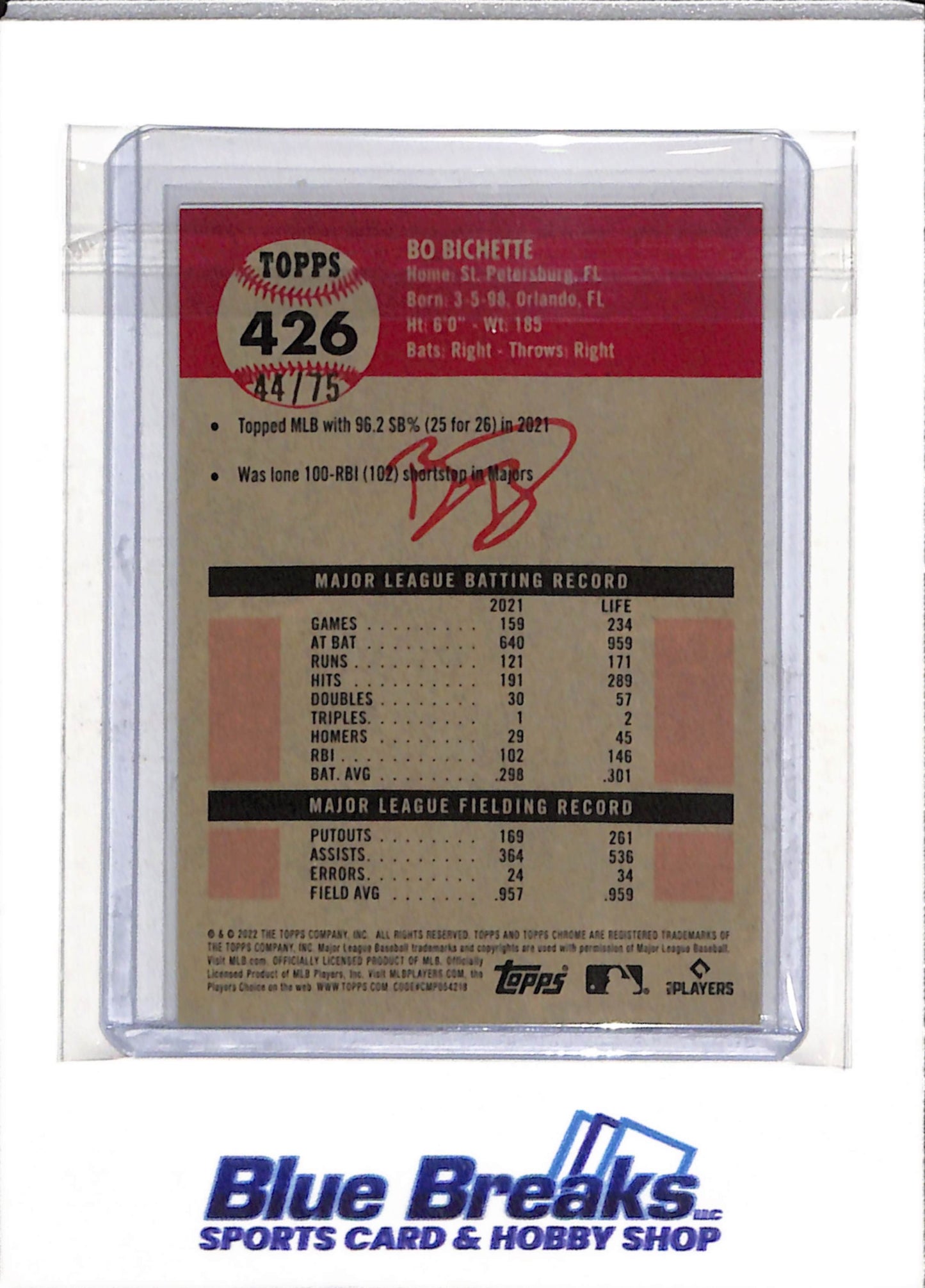 2022 Topps - Chrome - Rose Gold Flake - Bo Bichette - 44/75 - #426 - Baseball - Blue Jay's - drop