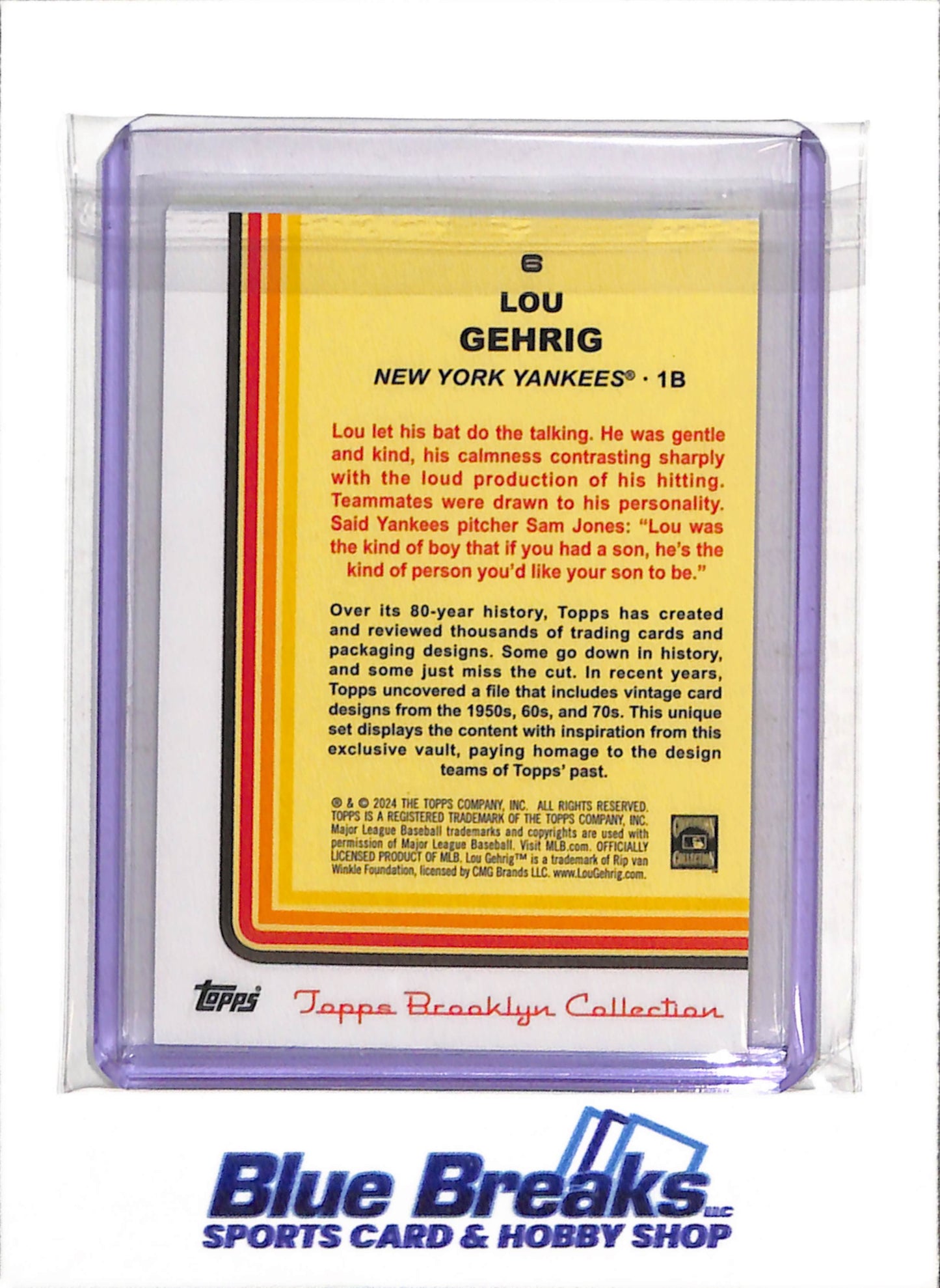 2024 Topps - Brooklyn Collection - Lou Gehrig - 93/99 - #6 - Baseball - Yankees - drop