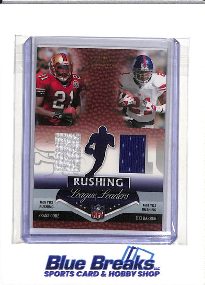 2007 Prestige - Rushing Leaders - Dual Relics - Frank Gore - Tiki Barber - 096/250 - #LL-8 - Football - 49ers - Giants - drop
