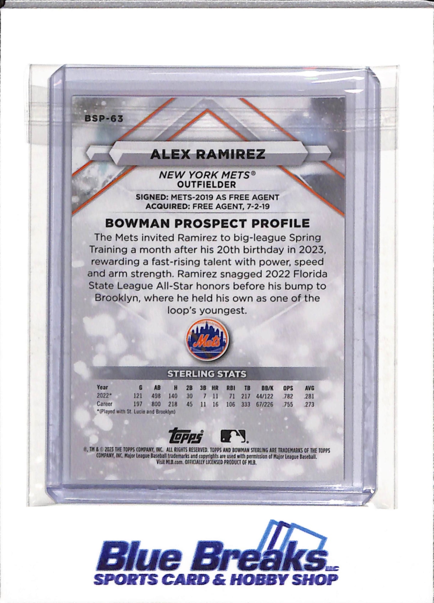 2023 Topps - Bowman Sterling - Pink - Alex Ramirez - 33/75 - #BSP-63- Baseball - Mets - drop