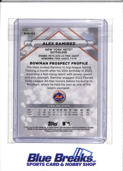 2023 Topps - Bowman Sterling - Pink - Alex Ramirez - 33/75 - #BSP-63- Baseball - Mets - drop