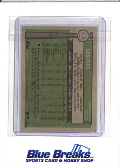 2025 Topps - Heritage - Rookie Card - Ben Rice - #406 - Baseball - Yankees - drop