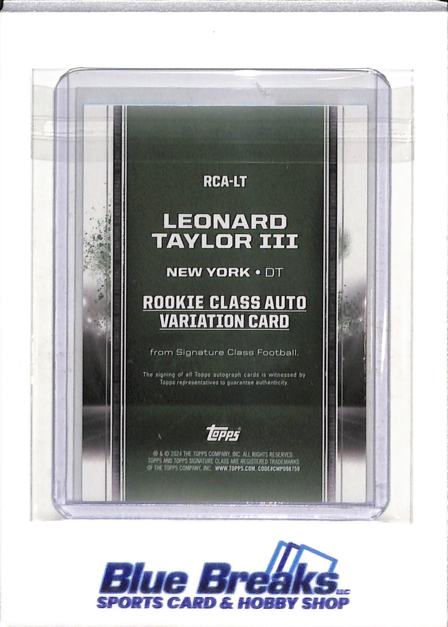 2024 Topps - Signature - Rookie Card Aqua - Auto - Leonard Taylor III - 039/225 - #RCA-LT - Football - Jets - drop