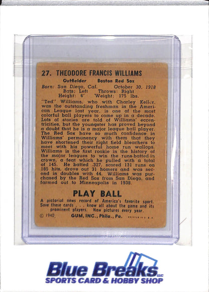 1940 Play Ball - Ted Williams - #27 - Baseball - Red Sox - drop