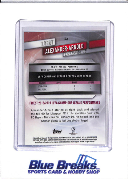 2020 Topps Finest Champions League Trent Alexander-Arnold 3/250 #63 Liverpool FC