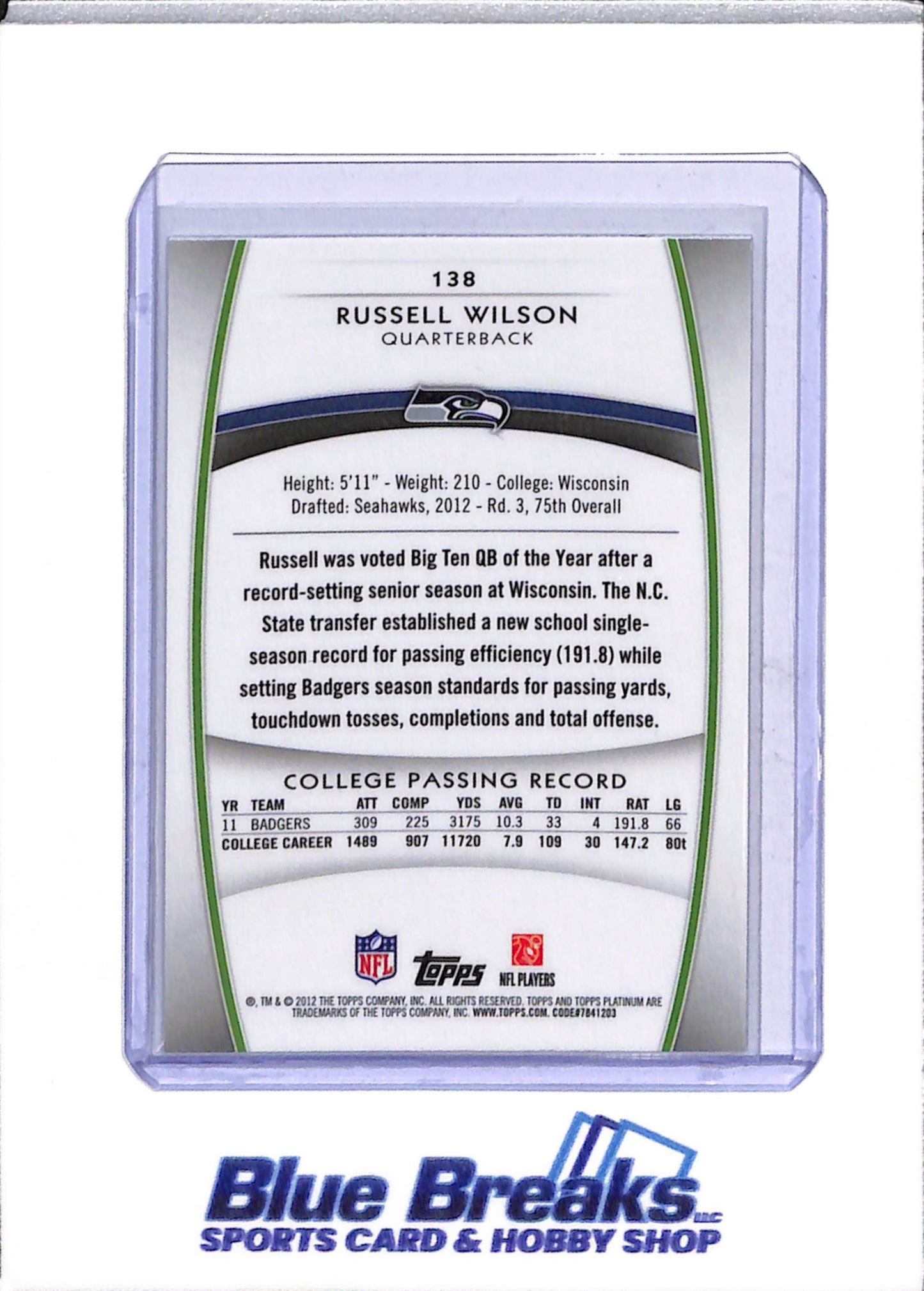 2012 Topps Platinum - Russell Wilson - RC - #138 - football - Seahawks