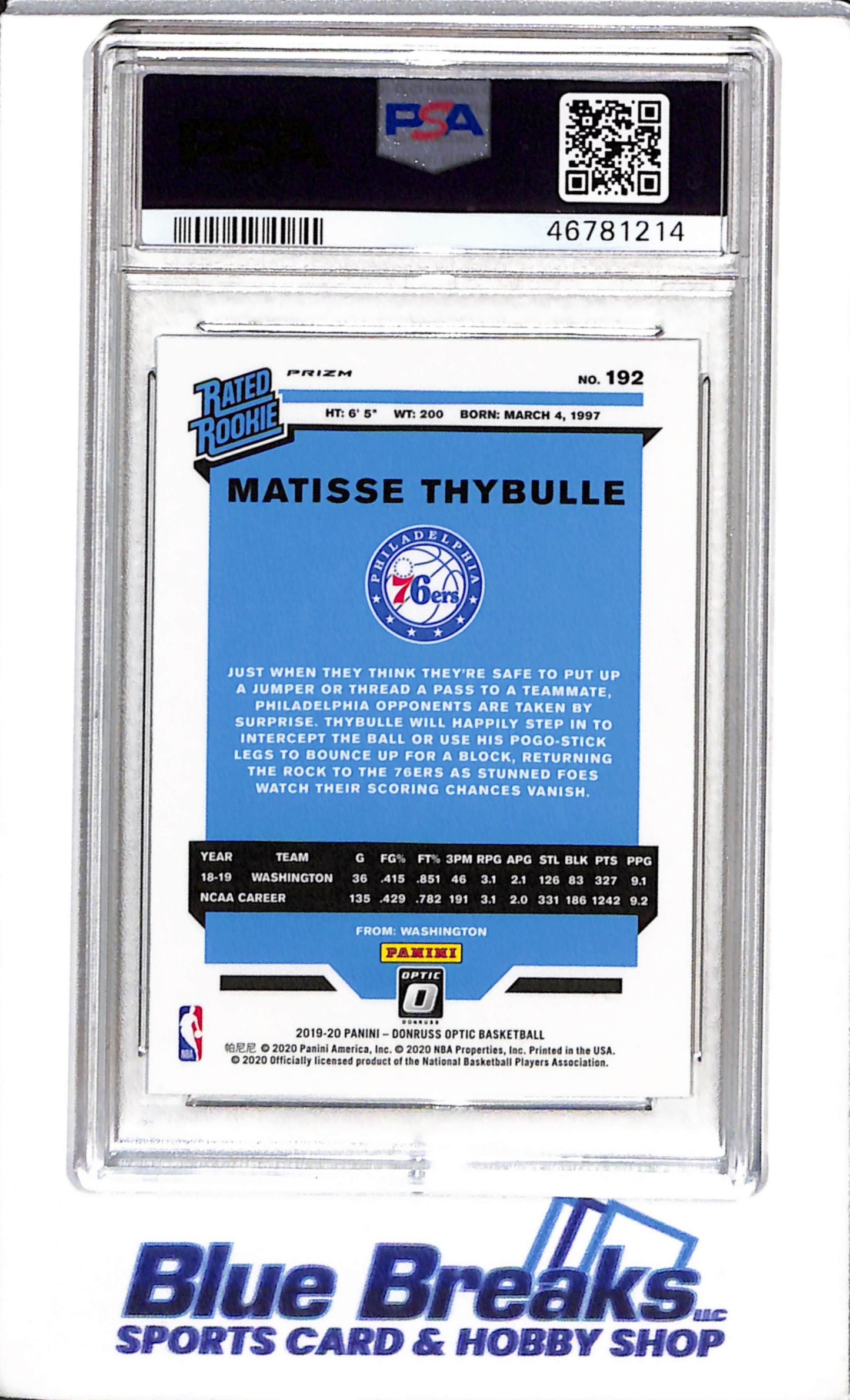2019 Donruss Optic Fanatics Matisse Thybulle Mint 9 76ers - drop