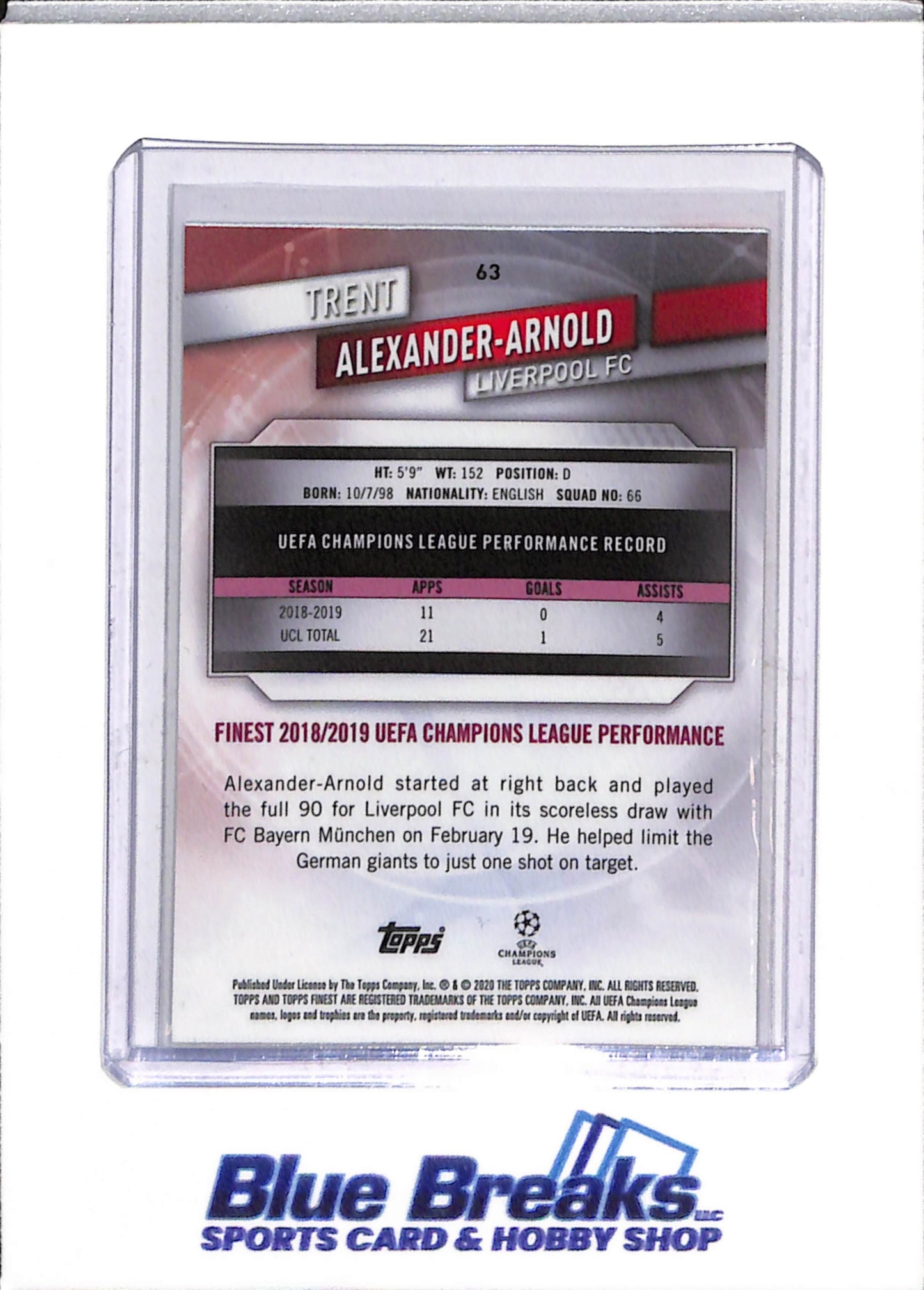 2020 Topps Finest - UEFA - Trent Alexander-Arnold - #63 - Liverpool