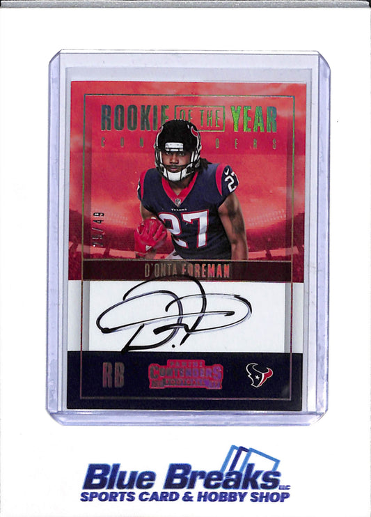 2017 Panini Contenders Rookie of the Year Contenders D'onta Foreman auto 25/48 #RY-DF Texans