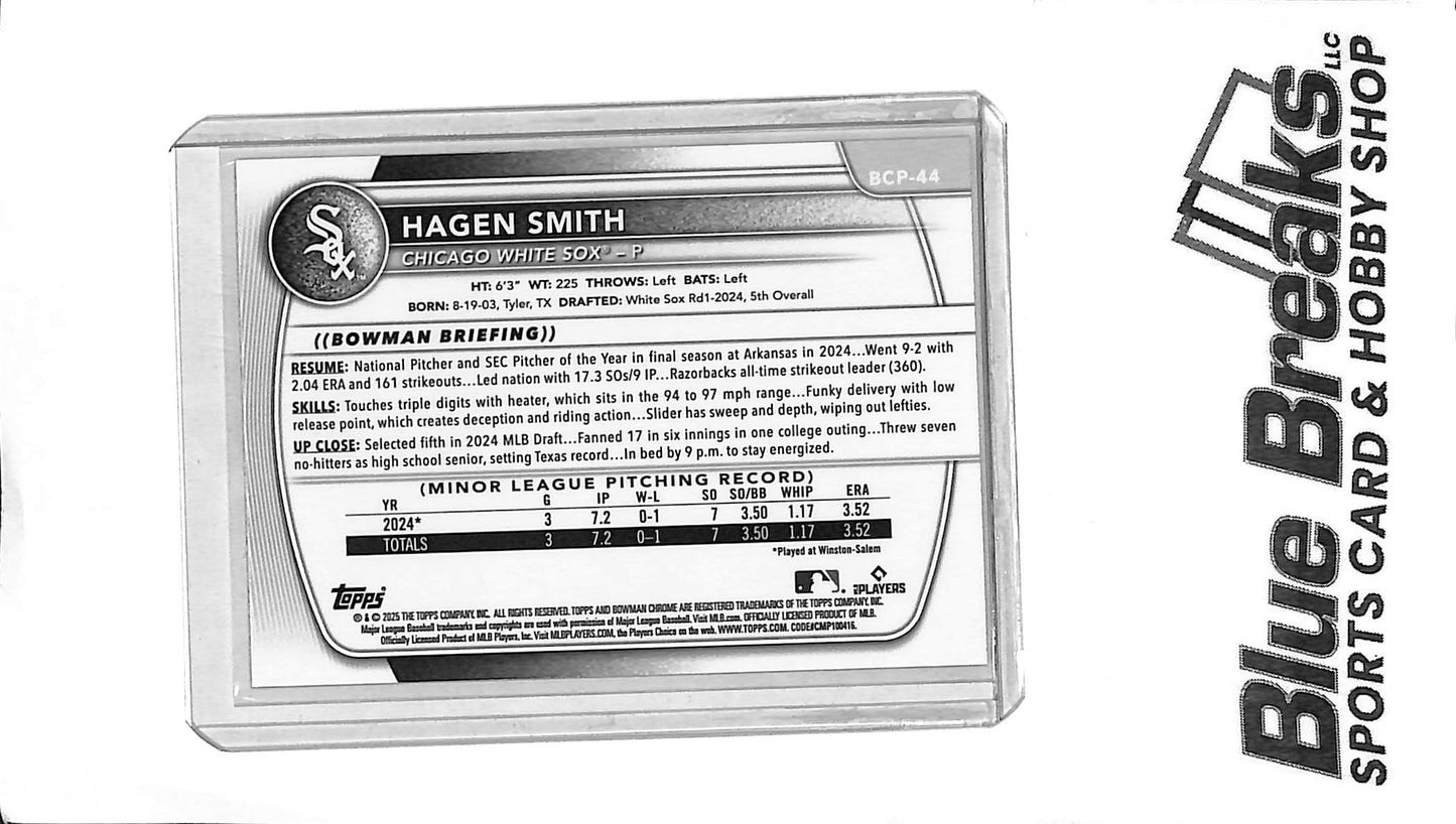 2025 Bowman - Hagen Smith - BCP-44 - Blue 080/150 - White Sox