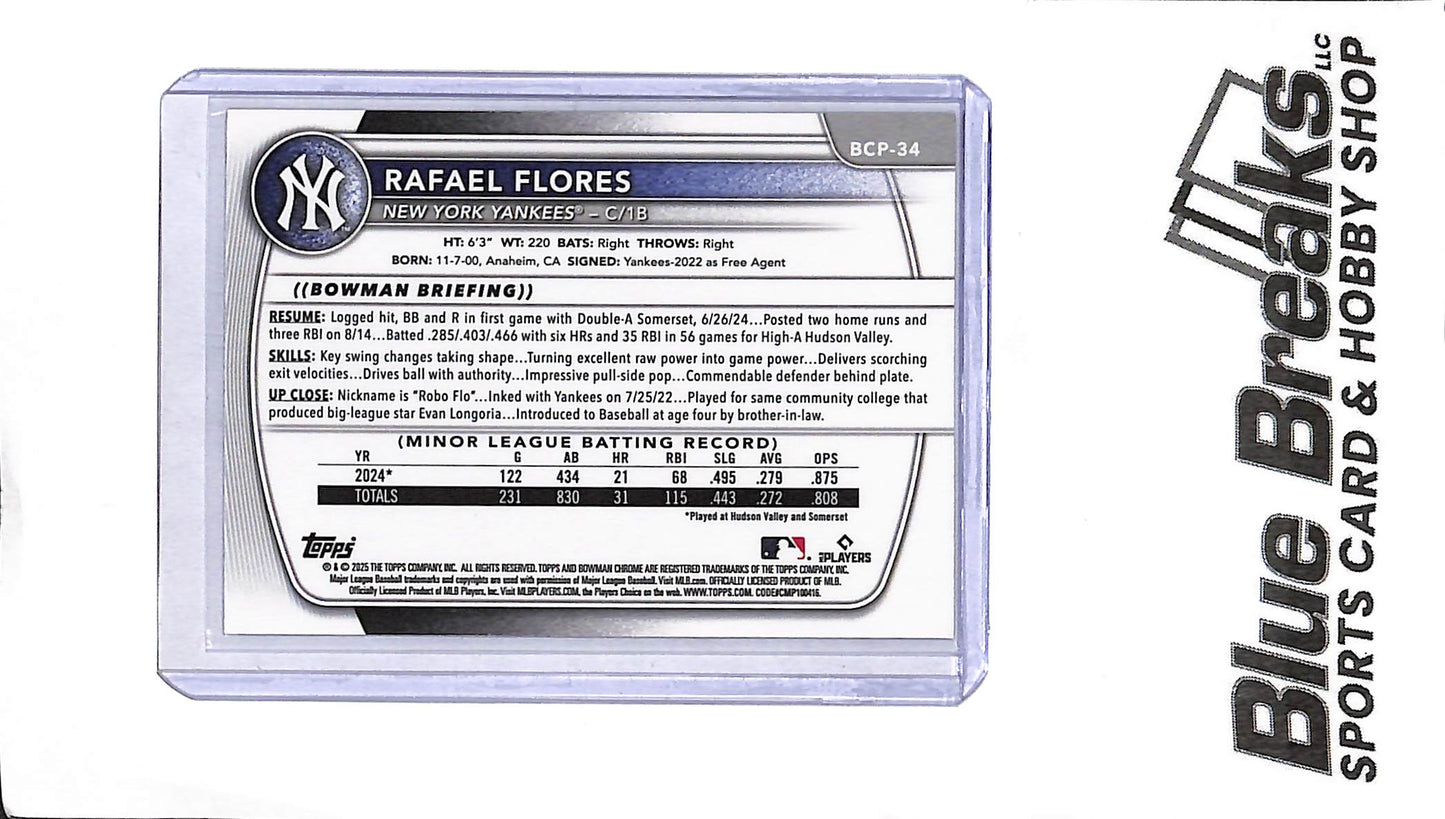 2025 Bowman - Rafael Flores - BCP-34 - 1st Bowman - Purple 170/199 - Baseball - Yankees