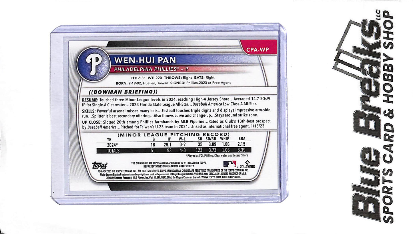 2025 Bowman - Wen-Hui Pan - 1st Bowman Auto - CPA-WP - Purple 191/250 - Baseball - Phillies