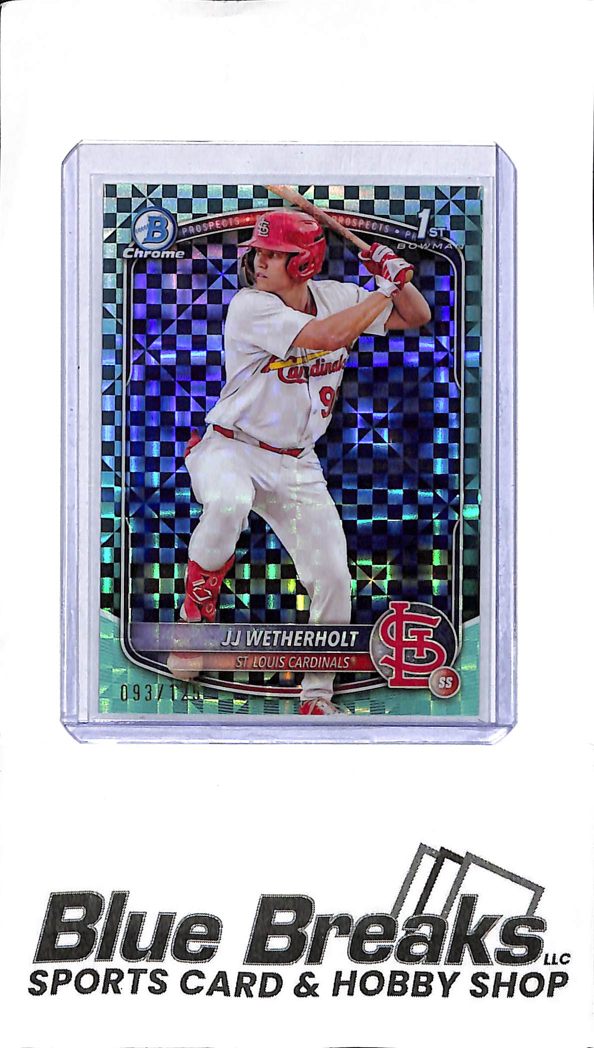 2025 Bowman - JJ Wetherholt - 1st Bowman - BCP-22 - Aqua Xfractor 093/125 - Baseball - Cardinals