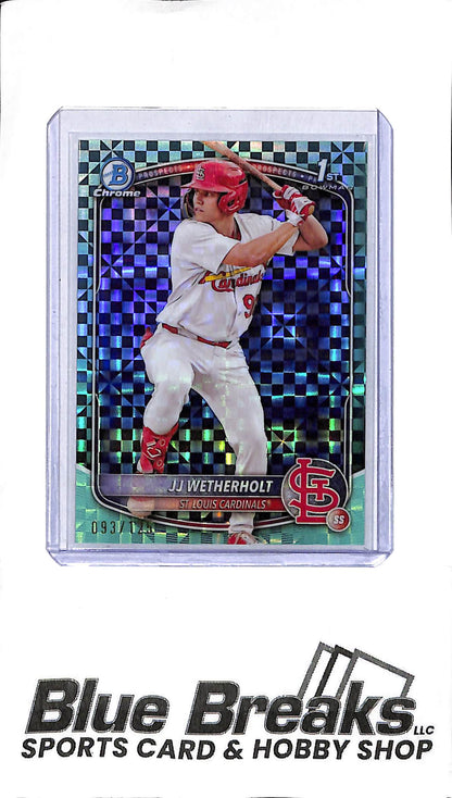 2025 Bowman - JJ Wetherholt - 1st Bowman - BCP-22 - Aqua Xfractor 093/125 - Baseball - Cardinals