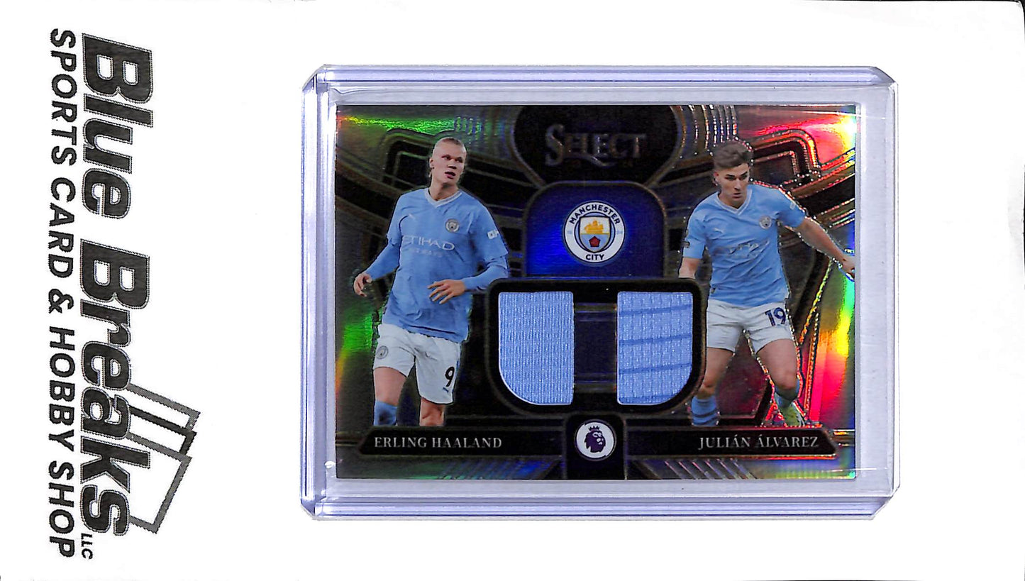 2023-24 Panini Select Premier League - Erling Haaland Julian Alvarez - Dual Patch - DS-EJ - Silver Prizm - Soccer - Manchester City