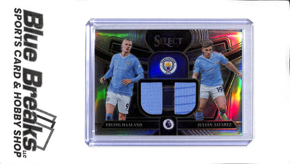 2023-24 Panini Select Premier League - Erling Haaland Julian Alvarez - Dual Patch - DS-EJ - Silver Prizm - Soccer - Manchester City