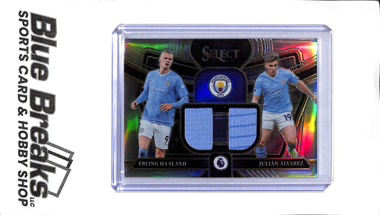 2023-24 Panini Select Premier League - Erling Haaland Julian Alvarez - Dual Patch - DS-EJ - Silver Prizm - Soccer - Manchester City