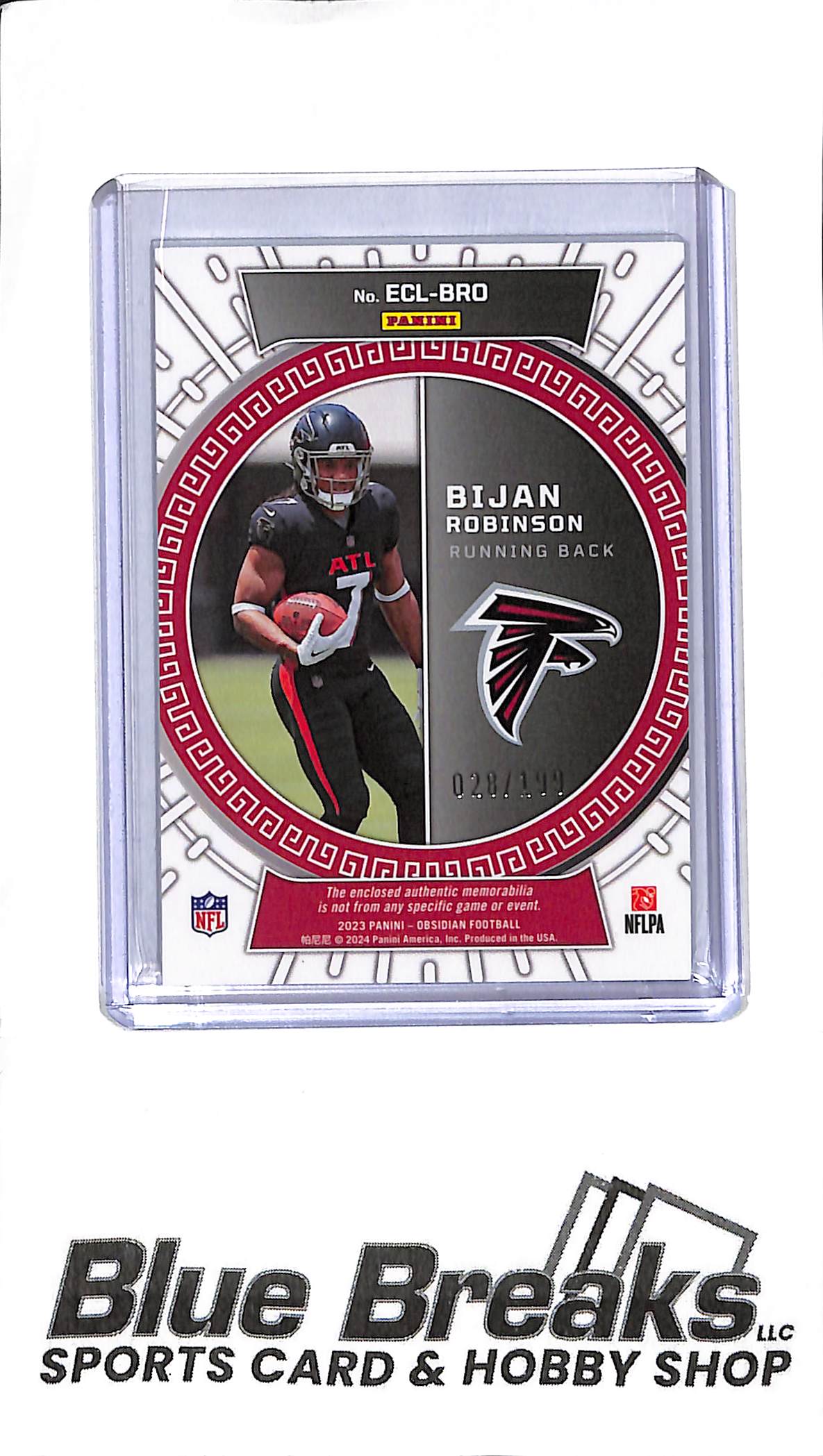 2023 Obsidian - Bijan Robinson - Rookie Patch - ECL-BRO - 028/199 - Football - Falcons