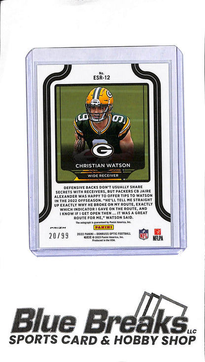 2022 Donruss Optic - Christian Watson - Elite Series Rookies Auto - ESR-12 - 20/99 - Football - Packers