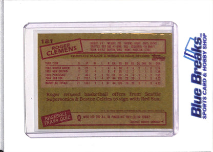 1985 Topps - Roger Clemens - #181 - Baseball - Red Sox - drop