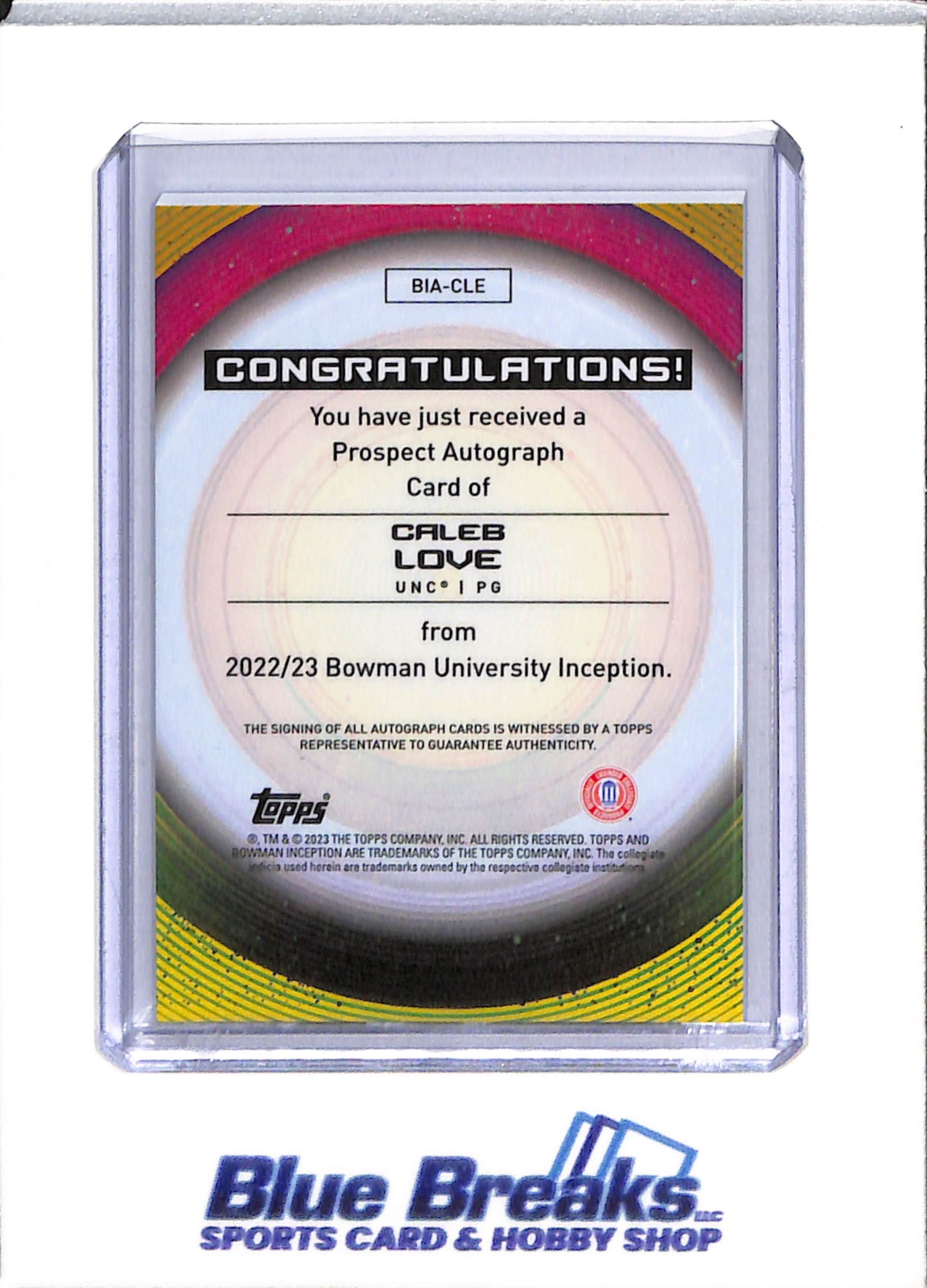 2023 Topps - Inception - Blue - Auto - Caleb Love - 11/99 - #BIA-CLE - Basketball - Trail Blazers - drop