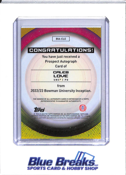 2023 Topps - Inception - Blue - Auto - Caleb Love - 11/99 - #BIA-CLE - Basketball - Trail Blazers - drop