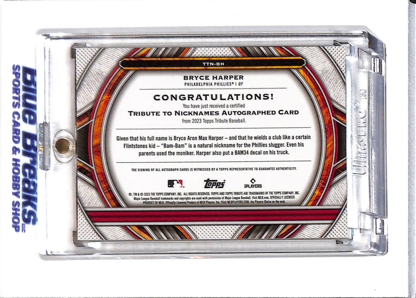 2023 Topps - Tribute to Nicknames - Auto - Bam-Bam - Bryce Harper - 12/15 - #TTN-BH - Baseball - Phillies - drop